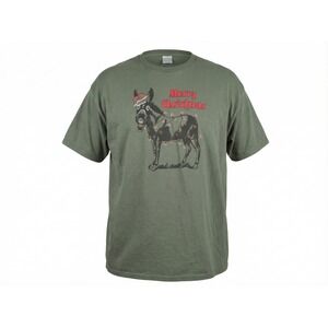 Delta Pro Weight Mens 3XL Merry Christmas Donkey Graphic T-Shirt Olive Green